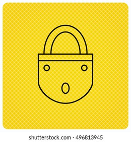 Lock icon. Padlock or protection sign. Password symbol. Linear icon on orange background. Vector