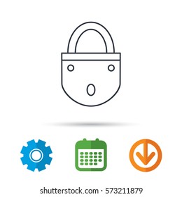 Lock icon. Padlock or protection sign. Password symbol. Calendar, cogwheel and download arrow signs. Colored flat web icons. Vector