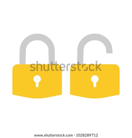 Lock icon. Padlock sign. Lock and unlock. Vector illustration. Flat design. Yellow-light grey on white background.
