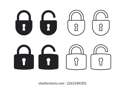 Lock icon. Padlock icon. Types of locks to use in app design. Lock open and closed.