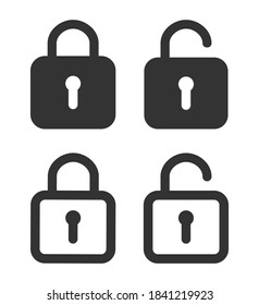 Lock icon. Padlock unlock. Password for closed of locker on website. Symbol of private and security in line style. Open safe with key or login. Set of graphic icons for protection concept. Vector.