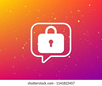 Lock icon. Privacy locker sign. Closed access symbol. Soft color gradient background. Speech bubble with flat icon. Vector