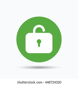 Lock icon. Privacy locker sign. Private access symbol. Flat web button with icon on white background. Green round pressbutton with shadow. Vector