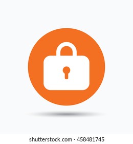 Lock icon. Privacy locker sign. Closed access symbol. Orange circle button with flat web icon. Vector