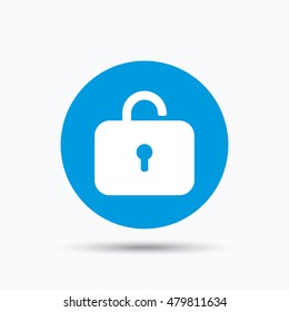 Lock icon. Privacy locker sign. Private access symbol. Blue circle button with flat web icon. Vector