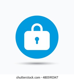 Lock icon. Privacy locker sign. Closed access symbol. Blue circle button with flat web icon. Vector