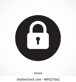 Lock icon. Privacy locker sign. Closed access symbol. Circle button with flat web icon on white background. Vector