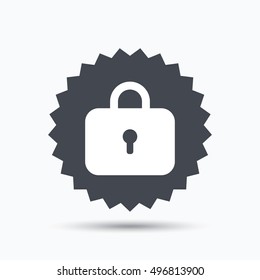 Lock icon. Privacy locker sign. Closed access symbol. Gray star button with flat web icon. Vector
