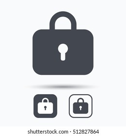 Lock icon. Privacy locker sign. Closed access symbol. Square buttons with flat web icon on white background. Vector