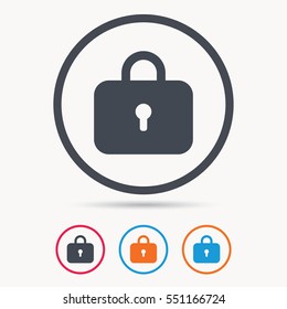 Lock icon. Privacy locker sign. Closed access symbol. Colored circle buttons with flat web icon. Vector