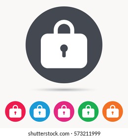 Lock icon. Privacy locker sign. Closed access symbol. Colored circle buttons with flat web icon. Vector