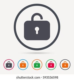Lock icon. Privacy locker sign. Private access symbol. Round circle buttons. Colored flat web icons. Vector