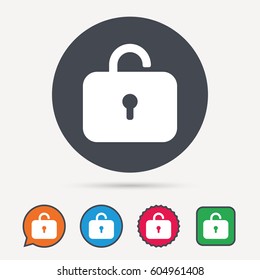 Lock icon. Privacy locker sign. Private access symbol. Circle, speech bubble and star buttons. Flat web icons. Vector