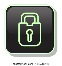 Lock Icon. Private Security concept. Editable stroke flat icons. Simple thin line art logo. Neon 3d website button. Vector illustration. 