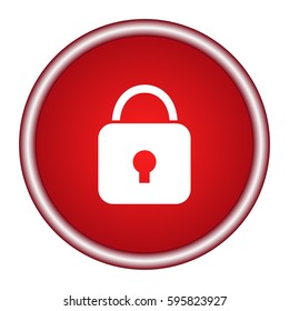 Lock icon. Red glossy circle web icon on white background 