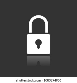Lock icon with reflection on black background