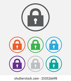 lock icon. Round circle buttons with frame