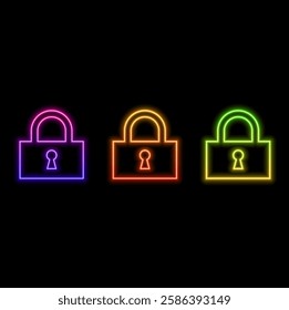 Lock icon, secure vector illustration.neon style.