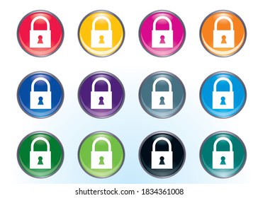 Lock icon, security image. 12 sets of three-dimensional and colorful icons with glass texture and illustration materials.