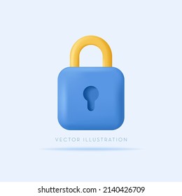 Lock icon. Security, safety, encryption, privacy concept. 3d vector icon in cartoon minimal style