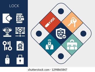  lock icon set. 13 filled lock icons. Simple modern icons about  - Firewall, Suitcase, Padlock, Encryption, File, Eye scan, Login, Keys, Security, Briefcase