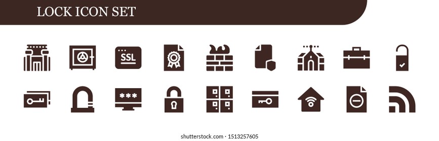 lock icon set. 18 filled lock icons.  Collection Of - Prison, Safe box, Ssl, File, Firewall, Domotics, Briefcase, Doorknob, Key, Lock, Password, Lockers, Smart house, Rss icons