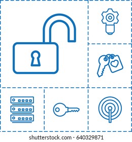 Lock icon. set of 6 lock outline icons such as heart key, gear keyhole, key