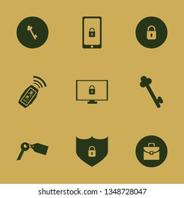 lock icon set with briefcase, cyber security and mobile security vector illustration