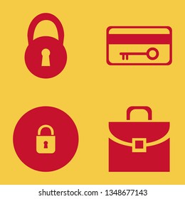 lock icon set with briefcase, key card and lock vector illustration