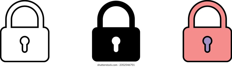 Bloquear colección de conjuntos de iconos. Iconos de bloqueo alineados, aislados y coloreados. Ilustración vectorial