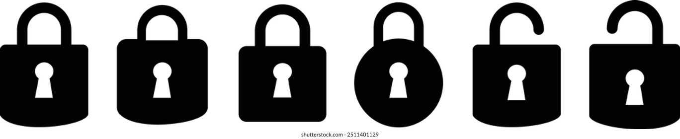 Lock icon set. Lock icon collection. Padlock open and closed. Unlocked icon. Security symbol. Vector illustration.