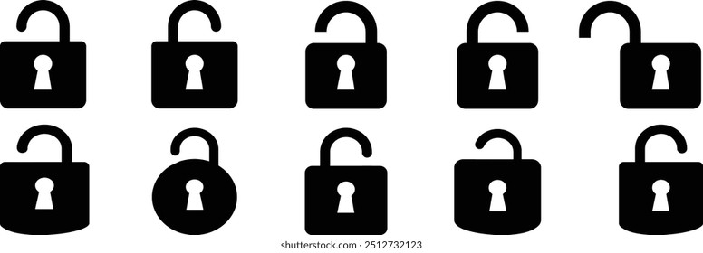 Lock icon set. Lock icon collection. Unlocked icon. Security symbol design