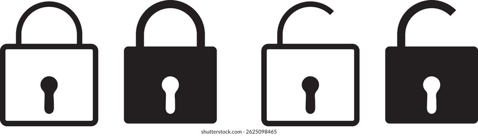 Lock icon set collection. Lock and unlocked symbol vector. Flat security symbol. Padlock, Security, Safety, Protection sign
