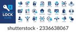 Lock icon set. Containing padlock, security, unlock, lock document, secured, biometric, lockdown, protect and secure icons. Solid icon collection. Vector illustration.