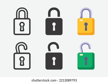 Lock icon set. Different lock collection, Locked lock in flat style and outline. Vector