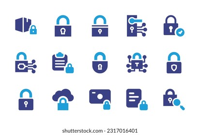 Lock icon set. Duotone color. Vector illustration. Containing box, padlock, smart lock, lock, cloud lock, locked.