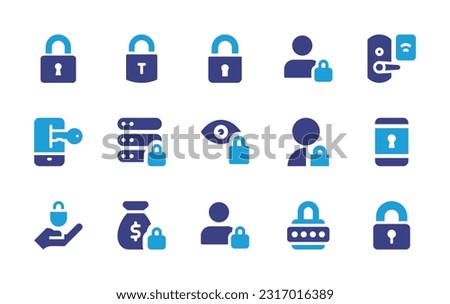 Lock icon set. Duotone color. Vector illustration. Containing padlock, lock, user, key, visibility, passcode, money sack, profile, pin.
