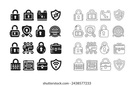Lock icon set in fill and outline mode