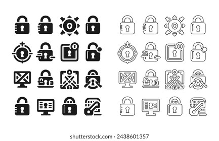 Lock icon set in fill and outline style