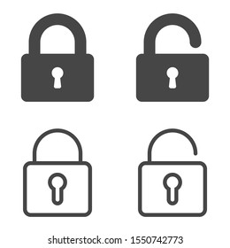 Lock icon. Set of lock icons in flat and outline design style isolated on white background. Vector EPS10.