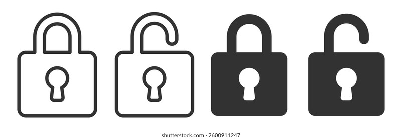 Lock icon set isolated on transparent. Security and protection symbol. Locked and unlocked icon. 