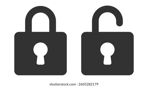 Lock icon set isolated on transparent. Security and protection symbol. Locked and unlocked icon. 