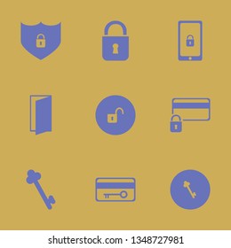 lock icon set with key card, open lock and door open vector illustration