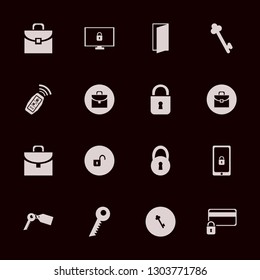 lock icon set with key tag, car key signal and open lock vector illustration
