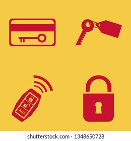 lock icon set with lock, key tag and car key signal vector illustration