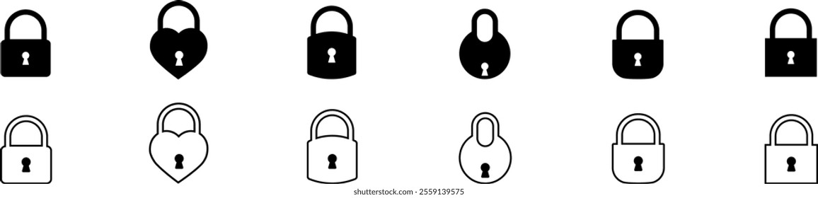 Lock icon set. Keyhole icon. Padlocks of different shapes.
Security concept. Vector illustration