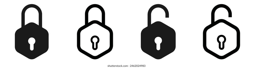 Conjunto de iconos de bloqueo. Conjunto de iconos de Vector bloqueados y desbloqueados Símbolo de candado bloqueado y desbloqueado de la seguridad del dispositivo. Ilustración vectorial de símbolo de privacidad. eps 10