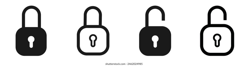 Conjunto de iconos de bloqueo. Conjunto de iconos de Vector bloqueados y desbloqueados Símbolo de candado bloqueado y desbloqueado de la seguridad del dispositivo. Ilustración vectorial de símbolo de privacidad. eps 10