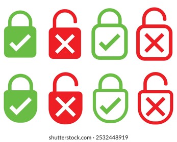 Conjunto de iconos de bloqueo, icono bloqueado y desbloqueado. Candado abierto y cerrado, símbolo de seguridad Ilustración vectorial