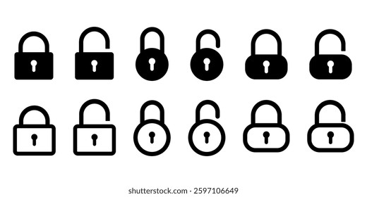 Lock icon set. Locked and unlocked symbols. Modern open and closed padlock. Security icon sets. Vector illustration.